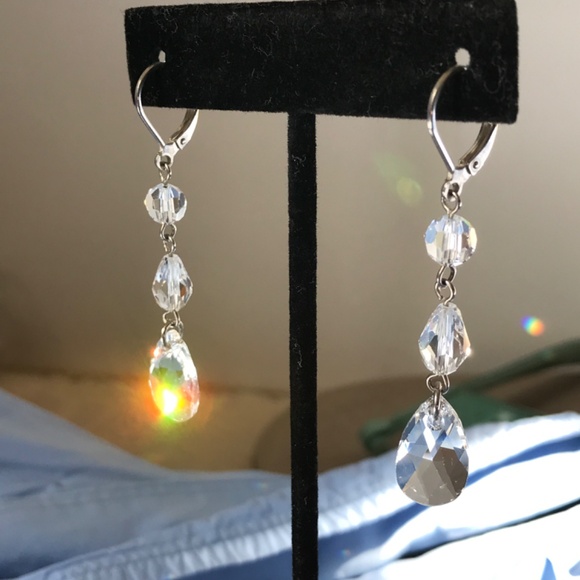 NADRI Crystal Drop Lever Back Earrings 2” - Picture 11 of 16